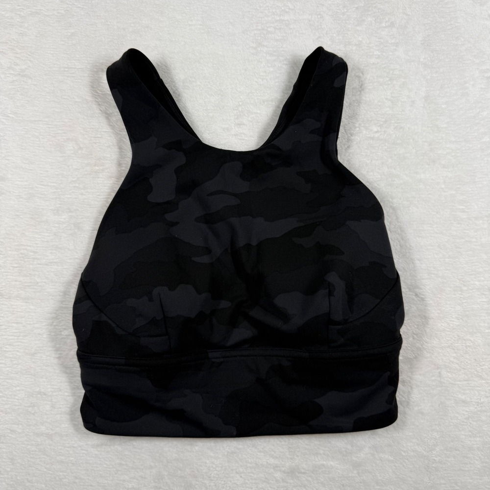 Lululemon Energy Bra High Neck Long Line Camo‎ Deep Coal Multi Size 2 W2CD0S